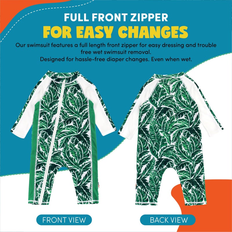 SwimZip بدلة سباحة طويلة الأكمام للأولاد من SwimZip مع حماية UPF 50+ للأطفال والرضع والأولاد الصغار باللون الأخضر - Image 4